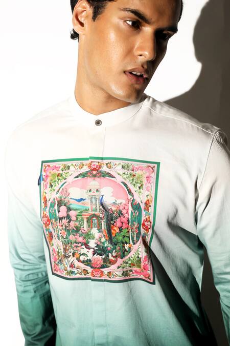 MR. Ajay Kumar Multi Color Cotton Embroidery Ratan Palace Print Shirt at Aza Fashions MR. Ajay Kumar_Multi Color Cotton Embroidery Ratan Palace Print Shirt _at_Aza_Fashions