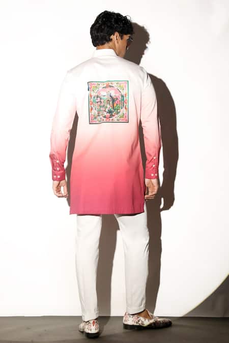 Shop MR. Ajay Kumar Multi Color Cotton Embroidery Omar Palace Print Shirt at Aza Fashions Shop_MR. Ajay Kumar_Multi Color Cotton Embroidery Omar Palace Print Shirt _at_Aza_Fashions