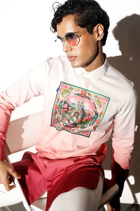 MR. Ajay Kumar Multi Color Cotton Embroidery Omar Palace Print Shirt Online at Aza Fashions MR. Ajay Kumar_Multi Color Cotton Embroidery Omar Palace Print Shirt _Online_at_Aza_Fashions