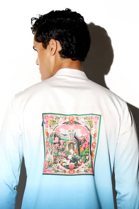 Buy MR. Ajay Kumar Multi Color Cotton Embroidery Amber Peacock Print Shirt Buy_MR. Ajay Kumar_Multi Color Cotton Embroidery Amber Peacock Print Shirt