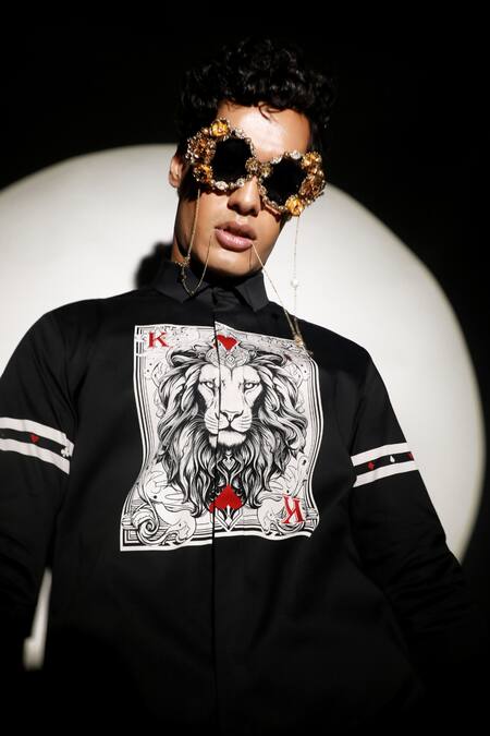 Shop MR. Ajay Kumar Multi Color Cotton Danish Lion King Print Shirt Online at Aza Fashions Shop_MR. Ajay Kumar_Multi Color Cotton Danish Lion King Print Shirt _Online_at_Aza_Fashions