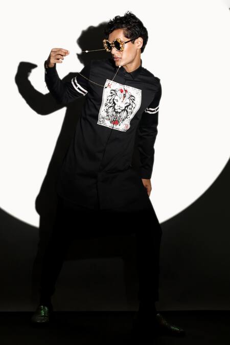 MR. Ajay Kumar Multi Color Cotton Danish Lion King Print Shirt at Aza Fashions MR. Ajay Kumar_Multi Color Cotton Danish Lion King Print Shirt _at_Aza_Fashions