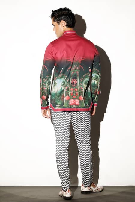 Shop MR. Ajay Kumar Multi Color 100% Luxe Cotton Printed Chevron Mysore Trouser at Aza Fashions Shop_MR. Ajay Kumar_Multi Color 100% Luxe Cotton Printed Chevron Mysore Trouser _at_Aza_Fashions