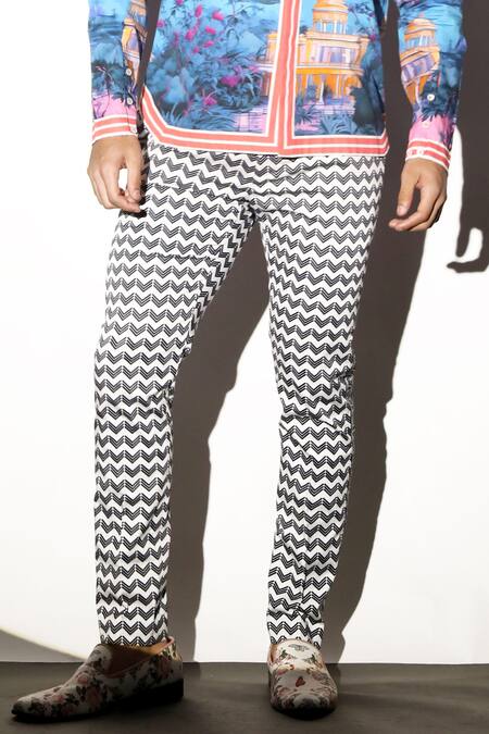 MR. Ajay Kumar Multi Color 100% Luxe Cotton Printed Chevron Mysore Trouser Online at Aza Fashions MR. Ajay Kumar_Multi Color 100% Luxe Cotton Printed Chevron Mysore Trouser _Online_at_Aza_Fashions
