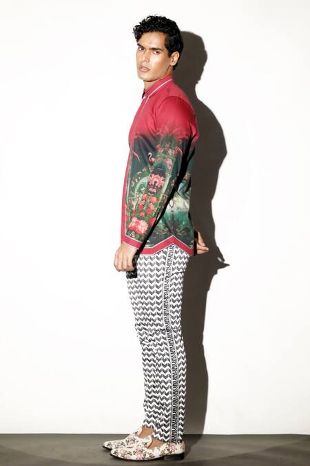 Shop MR. Ajay Kumar Multi Color 100% Luxe Cotton Printed Chevron Mysore Trouser Online at Aza Fashions Shop_MR. Ajay Kumar_Multi Color 100% Luxe Cotton Printed Chevron Mysore Trouser _Online_at_Aza_Fashions