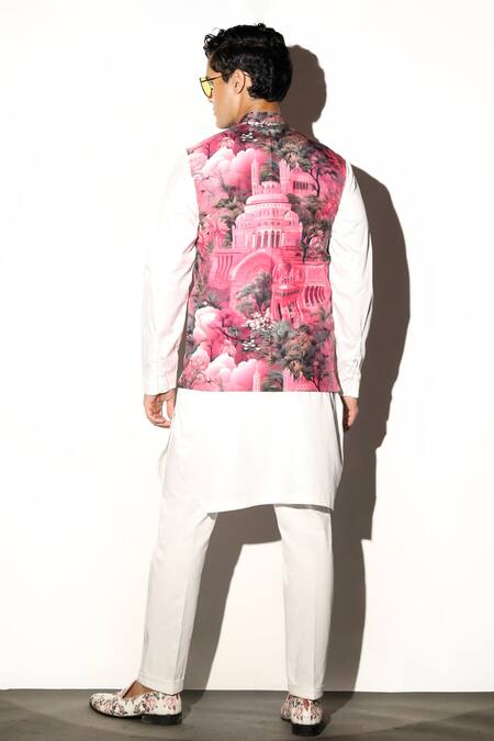 Shop MR. Ajay Kumar Multi Color Silk Riyasat Print Waistcoat at Aza Fashions Shop_MR. Ajay Kumar_Multi Color Silk Riyasat Print Waistcoat _at_Aza_Fashions