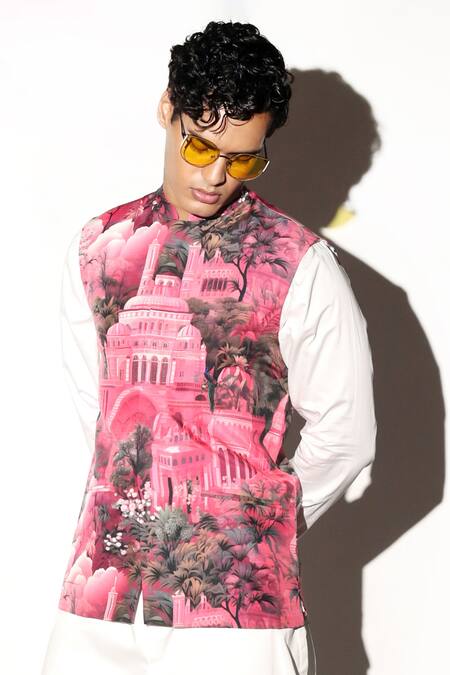Shop MR. Ajay Kumar Multi Color Silk Riyasat Print Waistcoat Online at Aza Fashions Shop_MR. Ajay Kumar_Multi Color Silk Riyasat Print Waistcoat _Online_at_Aza_Fashions