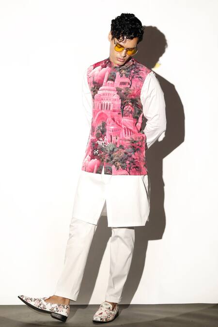 MR. Ajay Kumar Multi Color Silk Riyasat Print Waistcoat at Aza Fashions MR. Ajay Kumar_Multi Color Silk Riyasat Print Waistcoat _at_Aza_Fashions