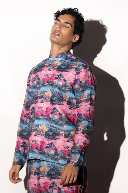 Buy MR. Ajay Kumar Multi Color Linen Nivas Print Waistcoat Online at Aza Fashions Buy_MR. Ajay Kumar_Multi Color Linen Nivas Print Waistcoat _Online_at_Aza_Fashions