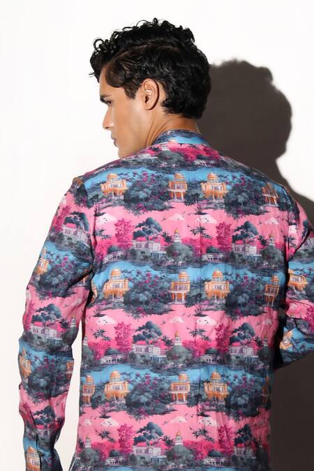 Shop MR. Ajay Kumar Multi Color Linen Nivas Print Waistcoat Online at Aza Fashions Shop_MR. Ajay Kumar_Multi Color Linen Nivas Print Waistcoat _Online_at_Aza_Fashions