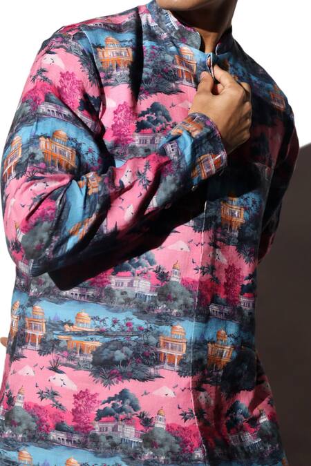 Buy MR. Ajay Kumar Multi Color Linen Nivas Print Waistcoat Buy_MR. Ajay Kumar_Multi Color Linen Nivas Print Waistcoat