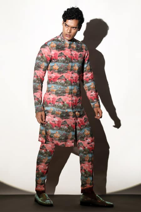 Mr. Ajay Kumar Multi Color 100% European Linen Printed Palace Narain Waistcoat 