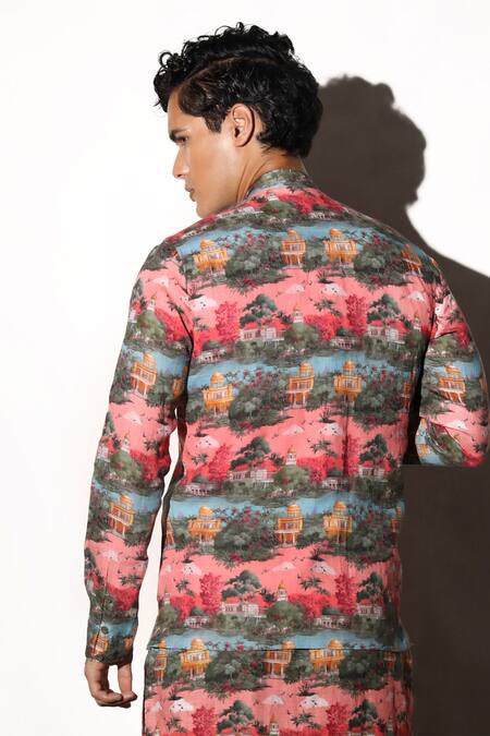 Shop MR. Ajay Kumar Multi Color Linen Narain Printed Waistcoat Online at Aza Fashions Shop_MR. Ajay Kumar_Multi Color Linen Narain Printed Waistcoat _Online_at_Aza_Fashions