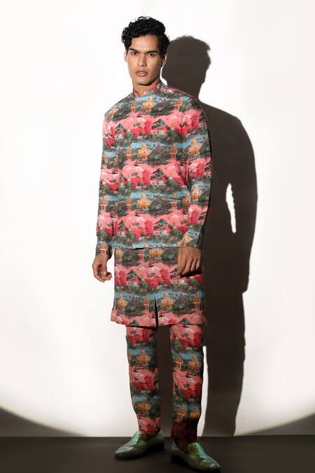 Buy MR. Ajay Kumar Multi Color Linen Narain Printed Waistcoat Buy_MR. Ajay Kumar_Multi Color Linen Narain Printed Waistcoat