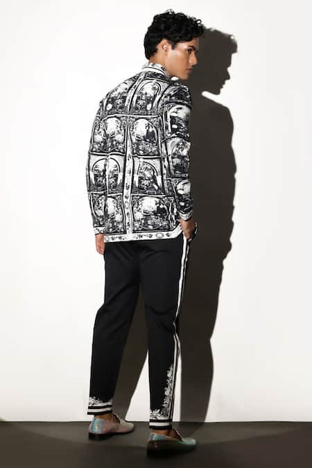 Shop MR. Ajay Kumar Black 100% Cotton Printed Floral Tao Placement Trouser at Aza Fashions Shop_MR. Ajay Kumar_Black 100% Cotton Printed Floral Tao Placement Trouser _at_Aza_Fashions