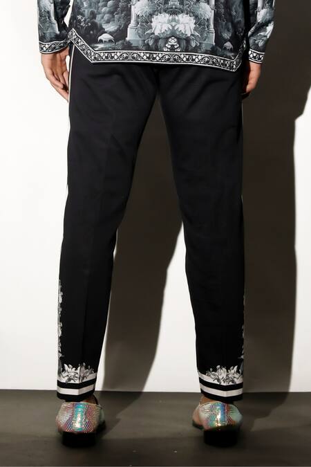 Buy MR. Ajay Kumar Black 100% Cotton Printed Floral Tao Placement Trouser Online at Aza Fashions Buy_MR. Ajay Kumar_Black 100% Cotton Printed Floral Tao Placement Trouser _Online_at_Aza_Fashions