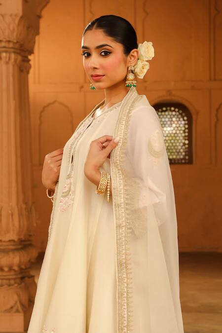 Shop_Sheetal Batra_Ivory , Chanderi, , Satin, Faria Anarkali Salwar Set _Online_at_Aza_Fashions