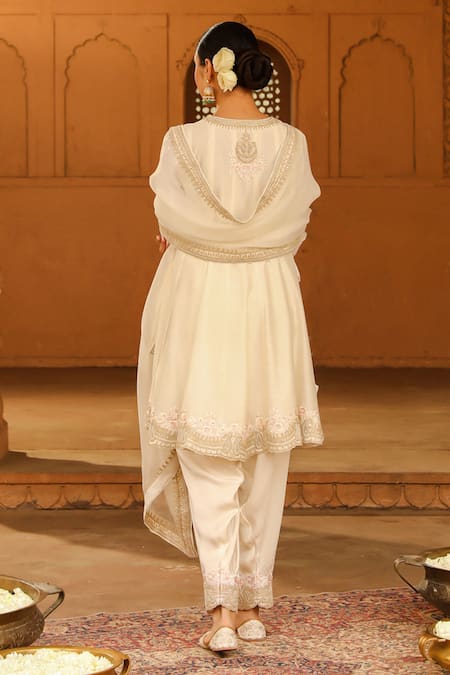 Shop_Sheetal Batra_Ivory , Chanderi, , Satin, Faria Anarkali Salwar Set _at_Aza_Fashions