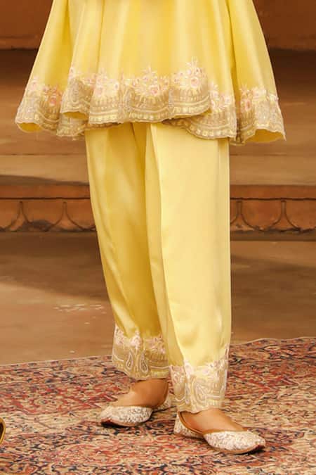 Sheetal Batra Yellow , Satin, , Faria Short Anarkali Salwar Set Online at Aza Fashions Sheetal Batra_Yellow , Satin, , Faria Short Anarkali Salwar Set _Online_at_Aza_Fashions