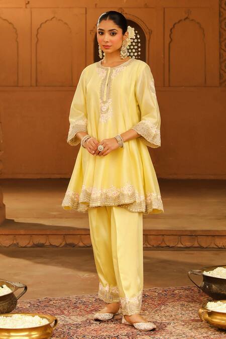 Sheetal Batra Yellow , Satin, , Faria Short Anarkali Salwar Set at Aza Fashions Sheetal Batra_Yellow , Satin, , Faria Short Anarkali Salwar Set _at_Aza_Fashions
