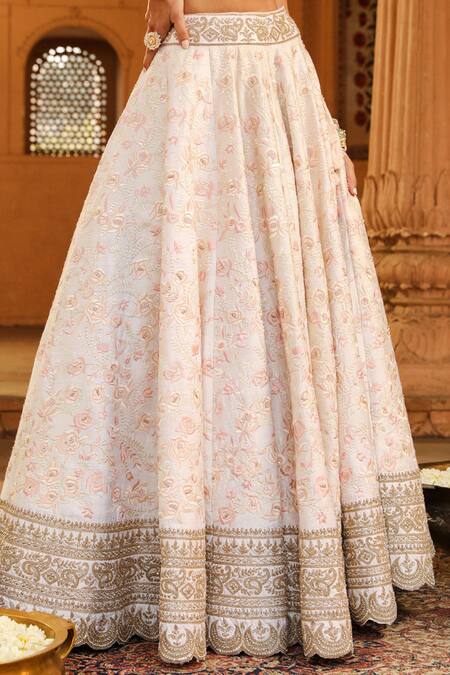 Buy_Sheetal Batra_Ivory , Organza Embroidery, Mirrors V-neck Maryam Blouse Lehenga Set 