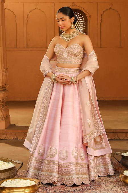 Sheetal Batra Pink Blouse And Lehenga Raw Silk Embroidered Kashmiri Tilla Razana Set 