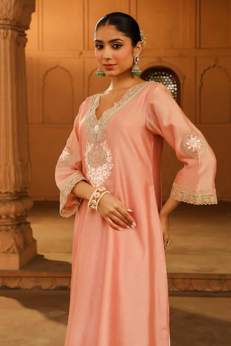 Buy Sheetal Batra Pink Silk, Chanderi, Satin Sanvi Kashmiri Tilla Work Kurta And Salwar Set Online at Aza Fashions Buy_Sheetal Batra_Pink Silk, Chanderi, Satin Sanvi Kashmiri Tilla Work Kurta And Salwar Set _Online_at_Aza_Fashions