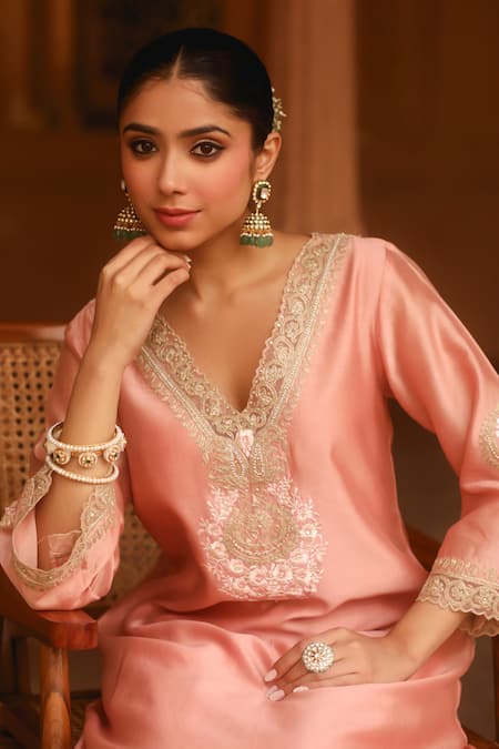 Sheetal Batra Pink Silk, Chanderi, Satin Sanvi Kashmiri Tilla Work Kurta And Salwar Set at Aza Fashions Sheetal Batra_Pink Silk, Chanderi, Satin Sanvi Kashmiri Tilla Work Kurta And Salwar Set _at_Aza_Fashions