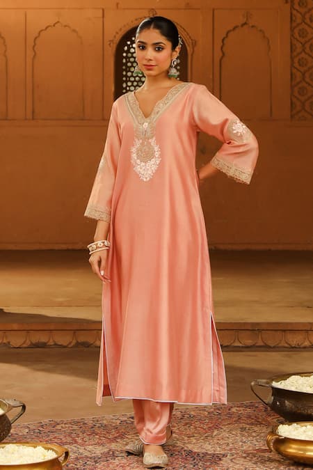 Sheetal Batra Pink Kurta - Chanderi Bottom - Satin Sanvi Work And Salwar Set 