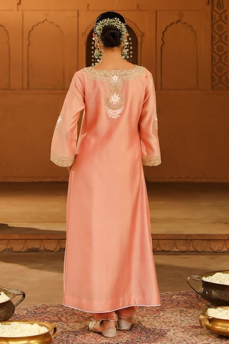 Shop Sheetal Batra Pink Silk, Chanderi, Satin Sanvi Kashmiri Tilla Work Kurta And Salwar Set at Aza Fashions Shop_Sheetal Batra_Pink Silk, Chanderi, Satin Sanvi Kashmiri Tilla Work Kurta And Salwar Set _at_Aza_Fashions