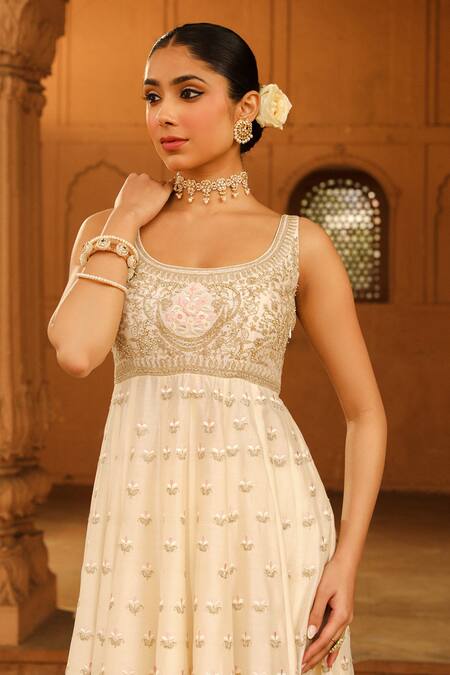 Shop Sheetal Batra Ivory Organza, Satin, Cotton Embroidery Round Wafiya Anarkali Set Online at Aza Fashions Shop_Sheetal Batra_Ivory Organza, Satin, Cotton Embroidery Round Wafiya Anarkali Set _Online_at_Aza_Fashions