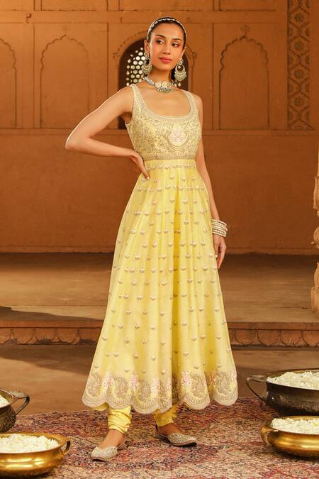 Sheetal Batra Yellow Silk Organza, Cotton Embroidery, Beads Wafiya Parsi Gara Anarkali Set Online at Aza Fashions Sheetal Batra_Yellow Silk Organza, Cotton Embroidery, Beads Wafiya Parsi Gara Anarkali Set _Online_at_Aza_Fashions