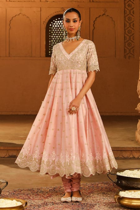Buy Sheetal Batra Pink Organza, Satin, Cotton Embroidery V-neck Wasifa Anarkali Set Online at Aza Fashions Buy_Sheetal Batra_Pink Organza, Satin, Cotton Embroidery V-neck Wasifa Anarkali Set _Online_at_Aza_Fashions