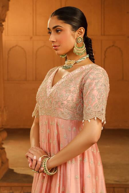 Shop Sheetal Batra Pink Organza, Satin, Cotton Wasifa Parsi Gara Work Anarkali Set Online at Aza Fashions Shop_Sheetal Batra_Pink Organza, Satin, Cotton Wasifa Parsi Gara Work Anarkali Set _Online_at_Aza_Fashions