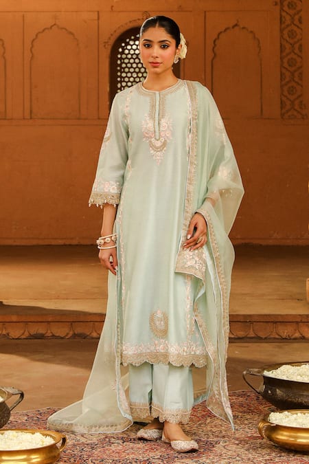 Sheetal Batra Green Kurta And Palazzo Silk Chanderi Embroidered Yasna A-line Set 