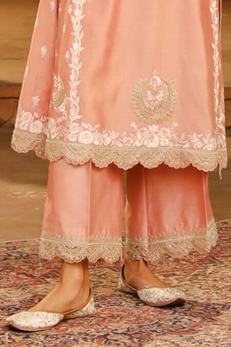 Sheetal Batra Pink Silk Organza, Silk, Chanderi Embroidery Round Yasna Kurta Palazzo Set at Aza Fashions Sheetal Batra_Pink Silk Organza, Silk, Chanderi Embroidery Round Yasna Kurta Palazzo Set _at_Aza_Fashions