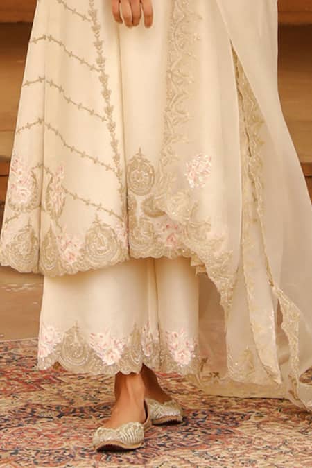 Shop Sheetal Batra Ivory Silk Organza, Silk, Chanderi Embroidery Round Yusra Kurta Palazzo Set Online at Aza Fashions Shop_Sheetal Batra_Ivory Silk Organza, Silk, Chanderi Embroidery Round Yusra Kurta Palazzo Set _Online_at_Aza_Fashions
