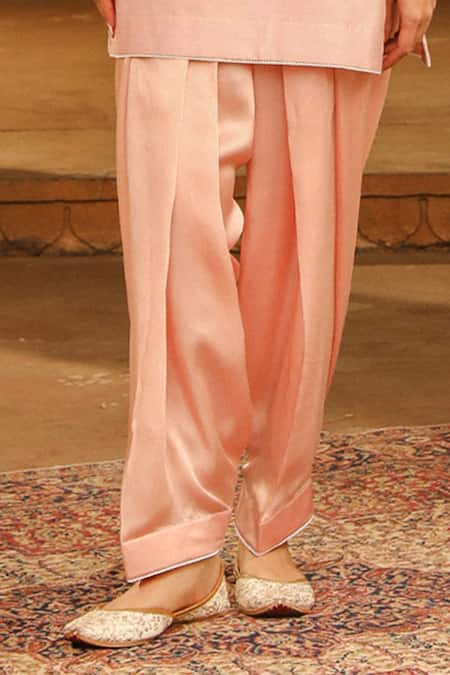 Sheetal Batra_Pink Silk, Chanderi, Satin Round Neck Arisa Kurta With Salwar _Online_at_Aza_Fashions