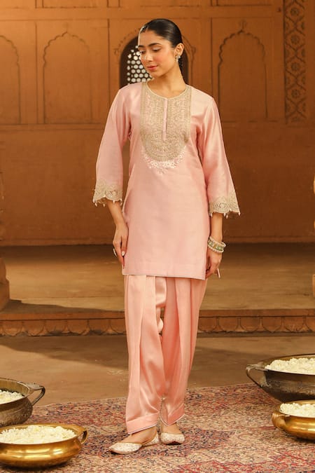 Sheetal Batra Pink Kurta Silk Chanderi Placement Embroidery Arisa With Salwar 