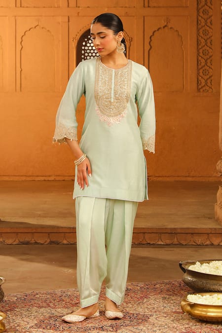 Sheetal Batra Green Kurta Silk Chanderi Placement Embroidery Arisa With Salwar 