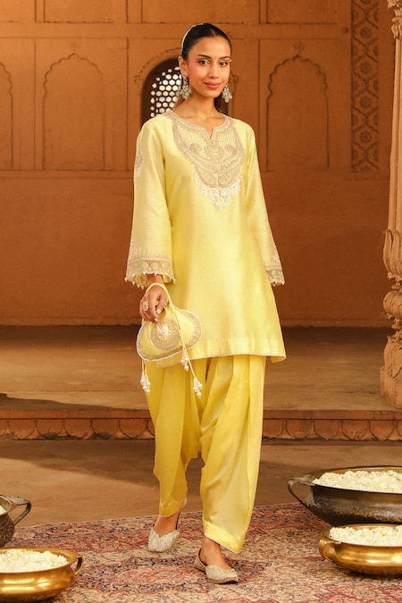 Sheetal Batra Yellow Kurta Silk Chanderi Placement Ashira With Salwar 