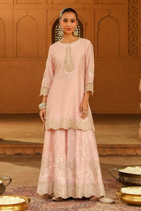 Sheetal Batra Pink Silk Organza, Silk, Chanderi Metallic Thread, Ayda Kurta Sharara Set Online at Aza Fashions Sheetal Batra_Pink Silk Organza, Silk, Chanderi Metallic Thread, Ayda Kurta Sharara Set _Online_at_Aza_Fashions