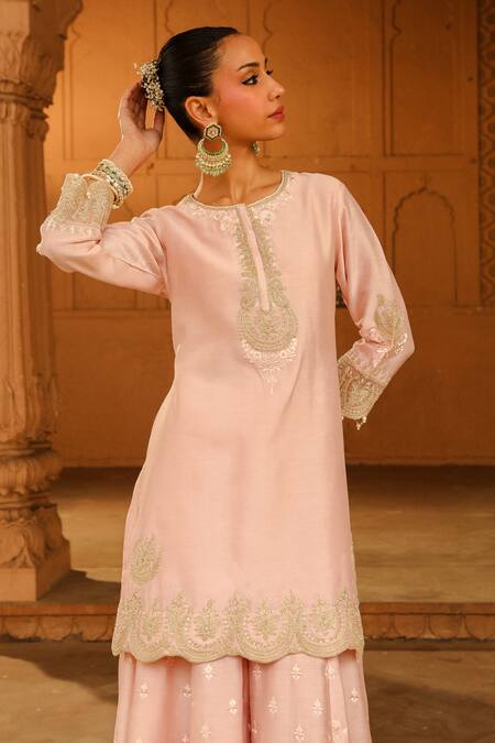Buy Sheetal Batra Pink Silk Organza, Silk, Chanderi Metallic Thread, Ayda Kurta Sharara Set Online at Aza Fashions Buy_Sheetal Batra_Pink Silk Organza, Silk, Chanderi Metallic Thread, Ayda Kurta Sharara Set _Online_at_Aza_Fashions