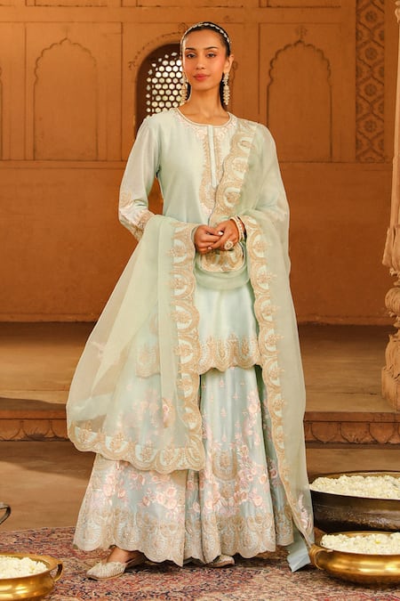 Sheetal Batra Green Kurta And Sharara - Silk Chanderi Embroidery Ayda Set 