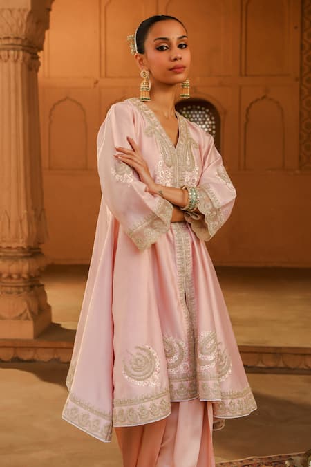 Shop Sheetal Batra Pink , Chanderi, Organza, Satin Pearls, Embroidery Anarkali Salwar Set Online at Aza Fashions Shop_Sheetal Batra_Pink , Chanderi, Organza, Satin Pearls, Embroidery Anarkali Salwar Set _Online_at_Aza_Fashions