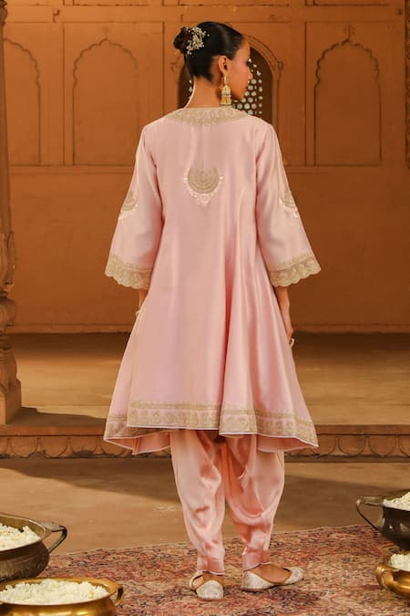 Shop Sheetal Batra Pink , Chanderi, Organza, Satin Pearls, Embroidery Anarkali Salwar Set at Aza Fashions Shop_Sheetal Batra_Pink , Chanderi, Organza, Satin Pearls, Embroidery Anarkali Salwar Set _at_Aza_Fashions