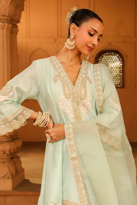 Sheetal Batra Green , Chanderi, Satin, Organza Fajr Short Anarkali Salwar Set at Aza Fashions Sheetal Batra_Green , Chanderi, Satin, Organza Fajr Short Anarkali Salwar Set _at_Aza_Fashions