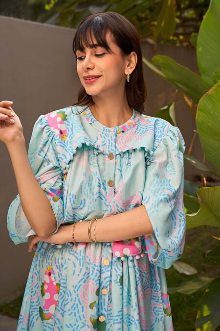 Buy ZiP by Payal & Zinal Sky Blue Cotton Round Neck Ariel Layered Dress Online at Aza Fashions Buy_ZiP by Payal & Zinal_Sky Blue Cotton Round Neck Ariel Layered Dress _Online_at_Aza_Fashions