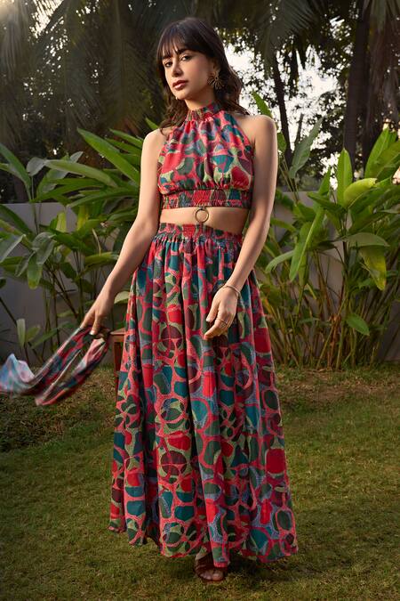 ZiP by Payal & Zinal Red Cotton Halter Neck Bubble Trouble Back Tie-up Dress Online at Aza Fashions ZiP by Payal & Zinal_Red Cotton Halter Neck Bubble Trouble Back Tie-up Dress _Online_at_Aza_Fashions