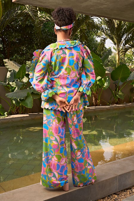 Shop_ZiP by Payal & Zinal_Multi Color Cotton Candy Scalloped Top And Pant Co-ord Set _at_Aza_Fashions